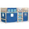 vidaXL Letto a Soppalco Bambini con Tende Blu 90x190 cm Massello Pino