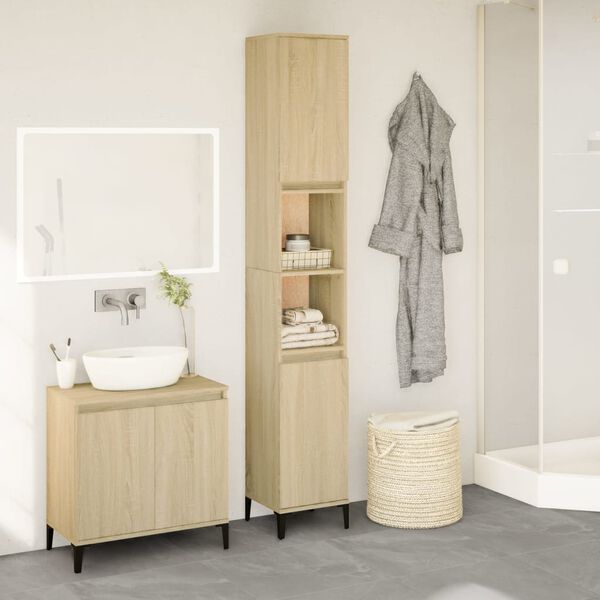 vidaXL Armadietto da Bagno Rovere Sonoma 30x30x190cm Legno Multistrato