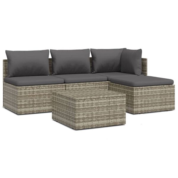 vidaXL Set Divani da Giardino 5 pz con Cuscini in Polyrattan Grigio