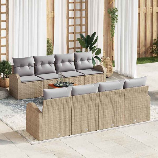 vidaXL Set Divano da Giardino con cuscino 9 pcs Beige polyrattan
