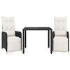 vidaXL Set Bistr&ograve; da Giardino 3 pz con Cuscini in Polyrattan Nero