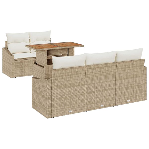 vidaXL Set Divano da Giardino 6 pcs Beige Poly Rattan