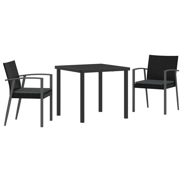vidaXL Set da Pranzo per Giardino 3 pcs Nero e Grigio Rattan in PE