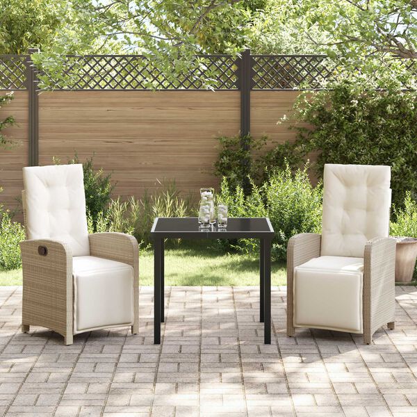 vidaXL Set da Pranzo per Giardino con cuscino 3 pcs Beige polyrattan