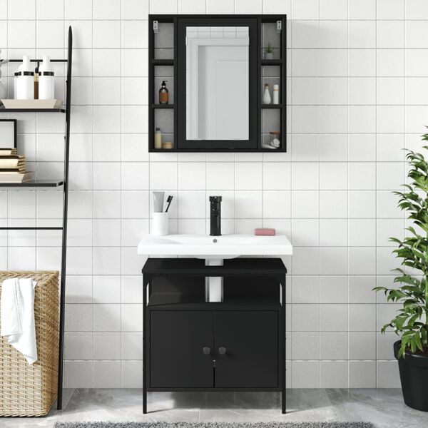 vidaXL Set Mobili da Bagno 2 pz Nero in Legno Multistrato