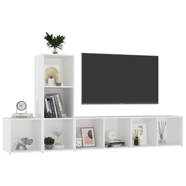 vidaXL Set Mobili Porta TV 3 pz Bianco in Legno Multistrato