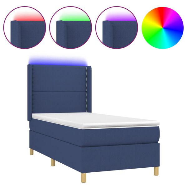 vidaXL Letto a Molle con Materasso e LED Blu 90x190 cm in Tessuto