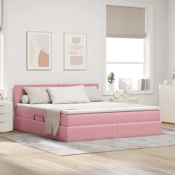 vidaXL Letto con Contenitore con materasso Rosa 160 x 200 cm Velluto