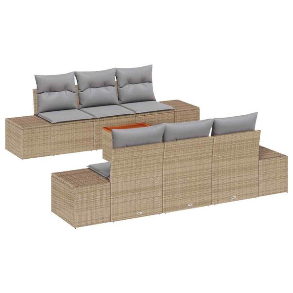 vidaXL Set Divano da Giardino con cuscino 7 pcs Beige polyrattan