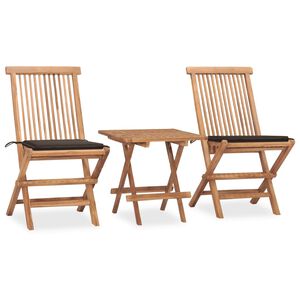 vidaXL Set da Pranzo Giardino Pieghevole 3 pz Cuscino Massello di Teak