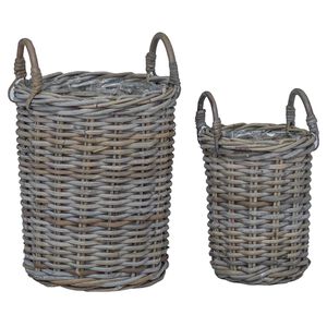 vidaXL Cesto per Piante con archiviazione 2 pcs Grigio Rattan Kubu