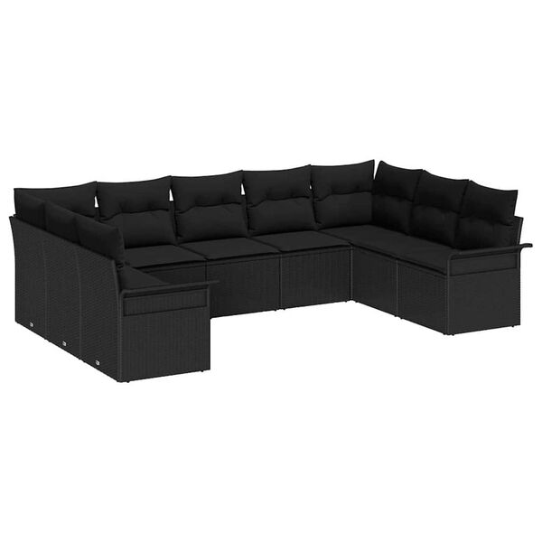vidaXL Set Divano da Giardino con archiviazione 9 pcs Nero polyrattan