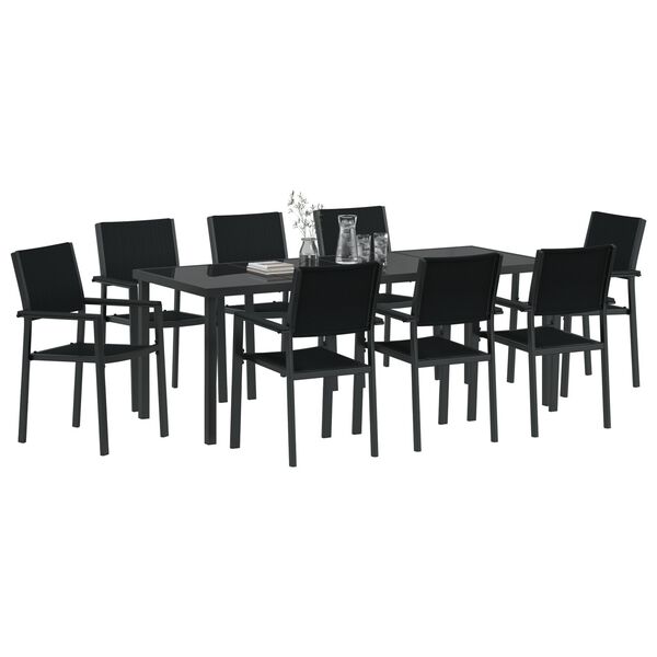 vidaXL Set da Pranzo per Giardino 9 pcs Nero