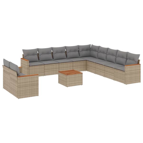 vidaXL Set Divani da Giardino 12 pz con Cuscini Beige in Polyrattan