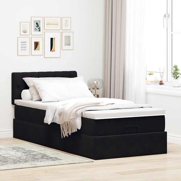 vidaXL Struttura Letto Pouf con Materasso Nero 100x200 cm Velluto