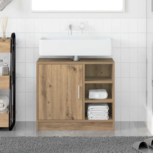 vidaXL Mobile da Bagno con porta Rovere artigianale 63 x 29 x 55 cm