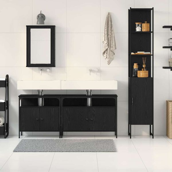 vidaXL Set di mobili per il bagno 4 pcs Rovere Nero Legno multistrato