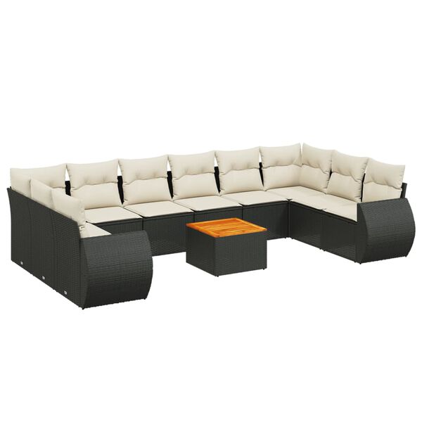 vidaXL Set Divani da Giardino 11 pz con Cuscini in Polyrattan Nero