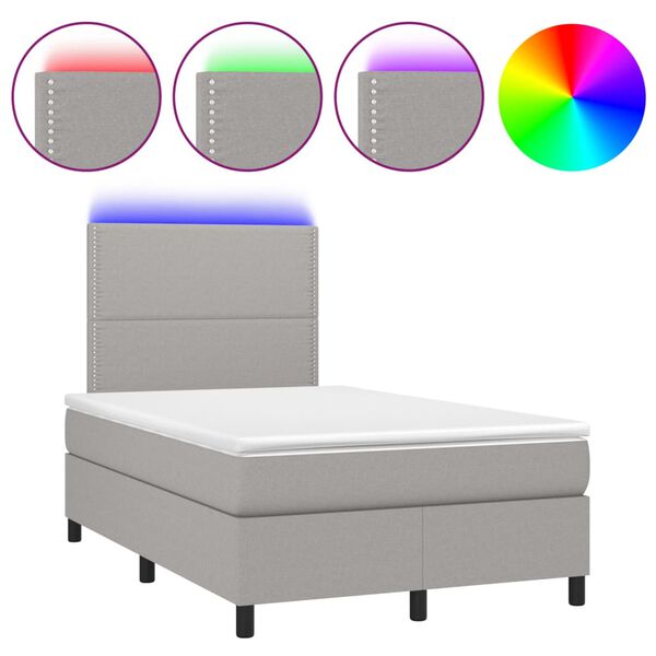 vidaXL Letto a Molle Materasso e LED Grigio Chiaro 120x200 cm Tessuto