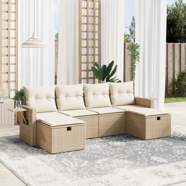 vidaXL Set Divano da Giardino 6 pz con Cuscini Beige in Polyrattan