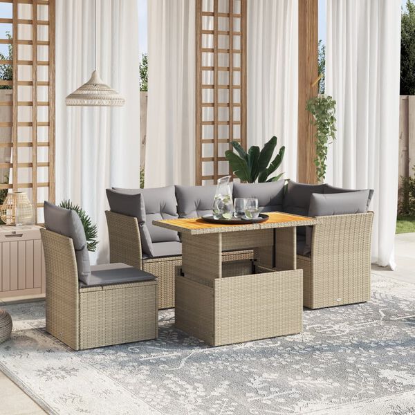 vidaXL Set Divano da Giardino 5 pz con Cuscini Beige in Polyrattan