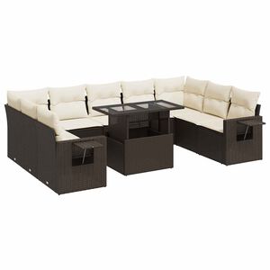 vidaXL Set Divani da Giardino 10pz con Cuscini in Polyrattan Marrone