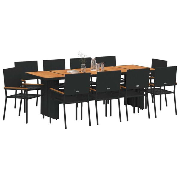 vidaXL Set da Pranzo per Giardino 11 pcs Nero polyrattan