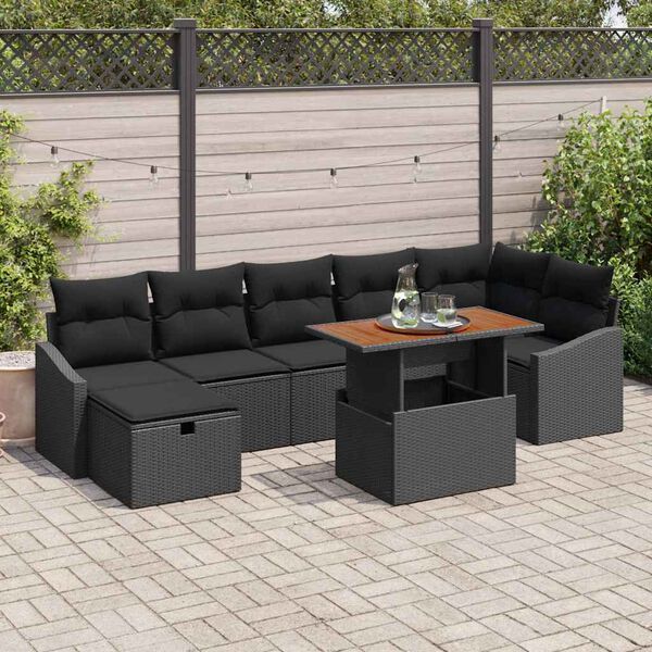 vidaXL Set Divano da Giardino 8 pcs Nero polyrattan