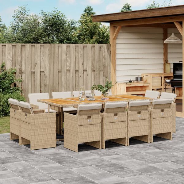 vidaXL Set da Pranzo da Giardino 13 pz con Cuscini Beige in Polyrattan
