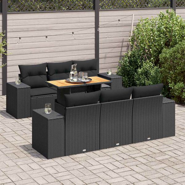 vidaXL Set Divani da Giardino con Cuscini 7pz Nero Polyrattan