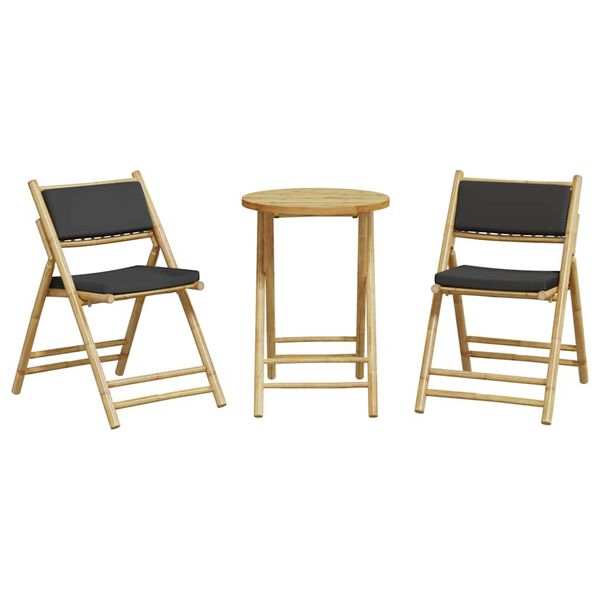 vidaXL Set da Bistrot Pieghevole 3pz con Cuscini Grigio Scuro Bambù
