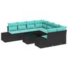 vidaXL Set Divano da Giardino 9 pz Nero e Turchese polyrattan