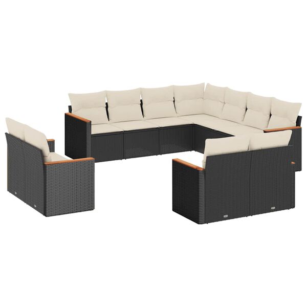 vidaXL Set Divani da Giardino 11 pz con Cuscini in Polyrattan Nero