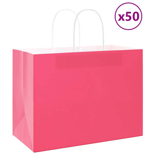 vidaXL Sacchetti di Carta 50 pz con Manici Rosa 32x17x25 cm
