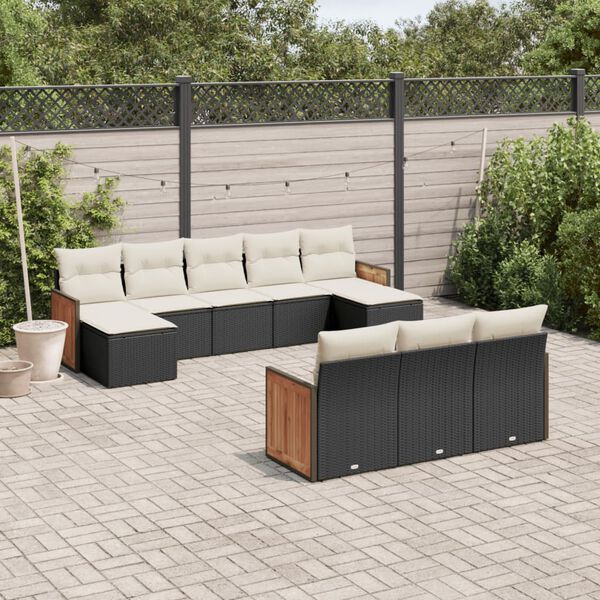 vidaXL Set Divani da Giardino 10pz con Cuscini in Polyrattan Nero