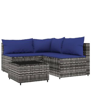 vidaXL Set Divani da Giardino 4 pz con Cuscini in Polyrattan Grigio