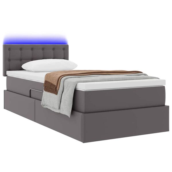 vidaXL Letto con contenitore e LED Grigio 90 x 200 cm Pelle Sintetica
