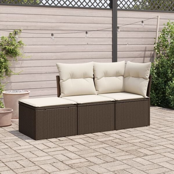 vidaXL Set Divano da Giardino 3 pz con Cuscini Marrone in Polyrattan