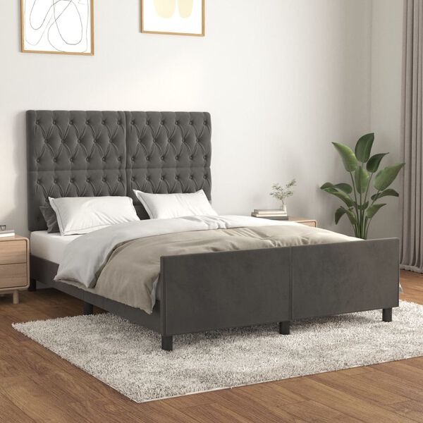 vidaXL Giroletto senza Materasso Grigio Scuro 140x190 cm Velluto