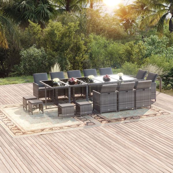 vidaXL Set Pranzo da Giardino 15 pz con Cuscini in Polyrattan Grigio
