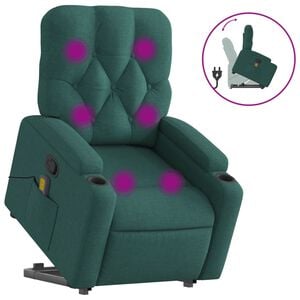 vidaXL Poltrona Alzapersona Massaggiante Verde Scuro in Tessuto