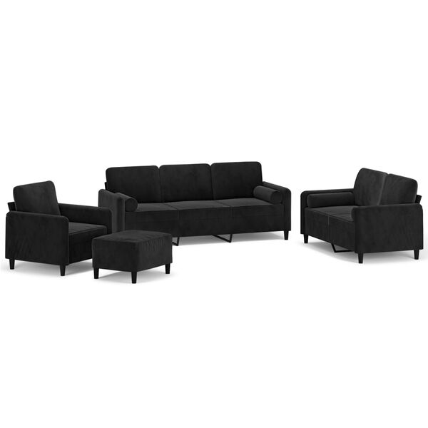 vidaXL Set di Divani 4 pz con Cuscini Decorativi Nero in Velluto
