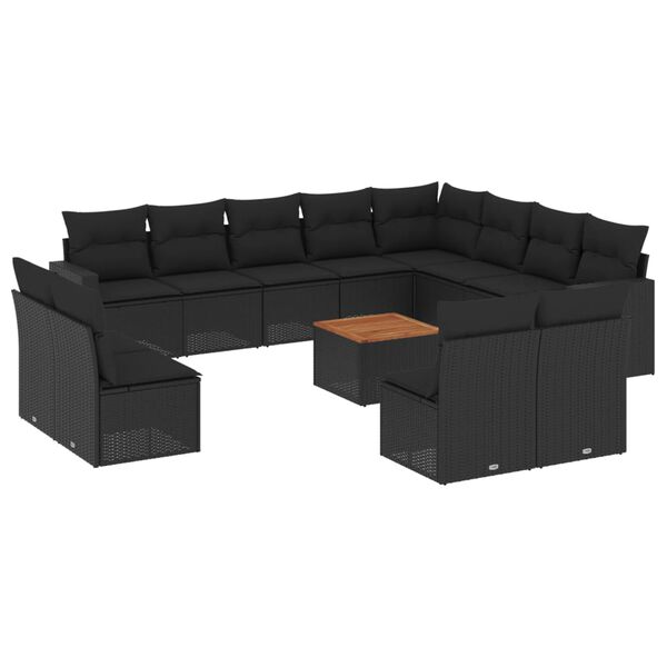vidaXL Set Divani da Giardino 13pz con Cuscini Nero in Polyrattan