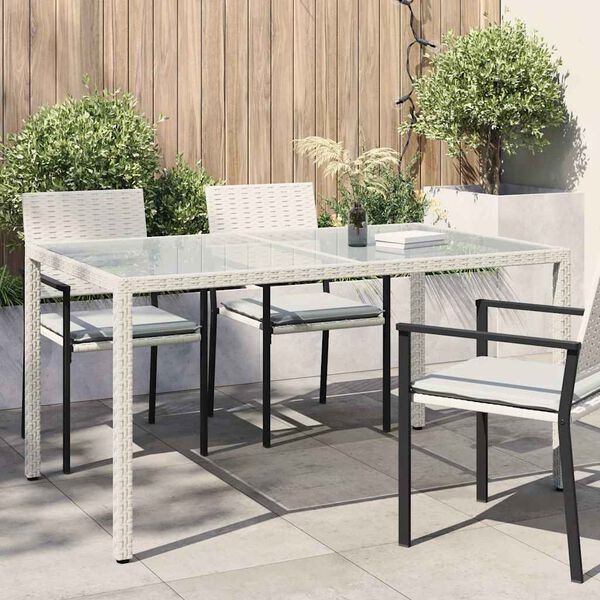vidaXL Tavolo Giardino 150x90x75cm Vetro Temperato Polyrattan Bianco
