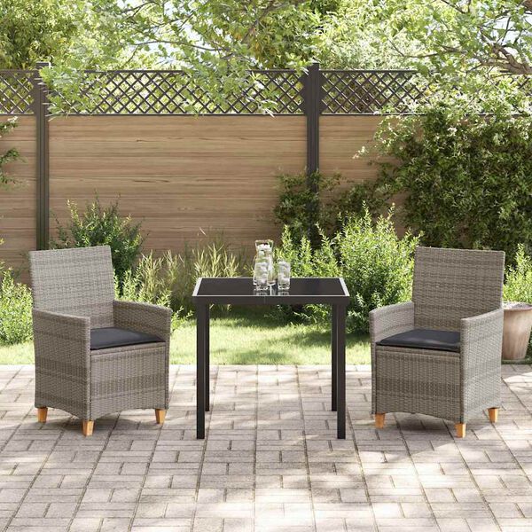 vidaXL Set da Pranzo per Giardino 3 pcs Grigio polyrattan