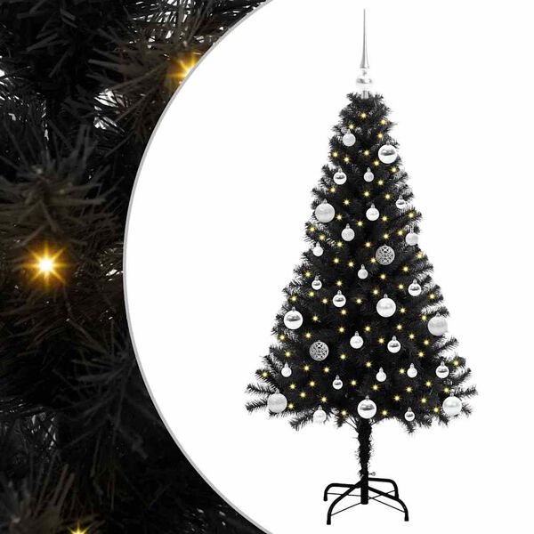 vidaXL Albero di Natale con 150 LED con supporto Nero 150 cm PVC
