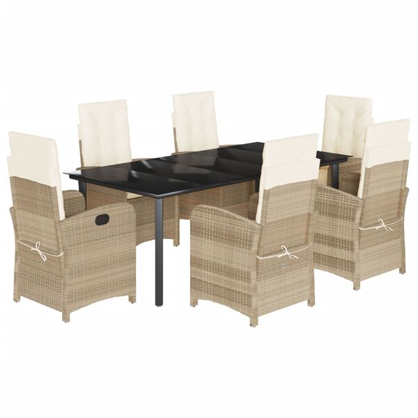 vidaXL Set da Pranzo da Giardino 7 pz con Cuscini Beige in Polyrattan