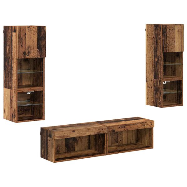 vidaXL Unit&agrave; TV da Parete 6 pcs Legno vecchio Legno multistrato