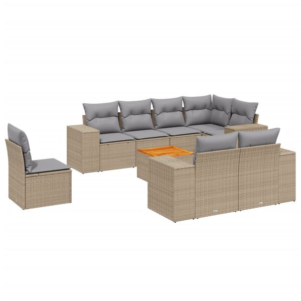 vidaXL Set Divano da Giardino 9 pz con Cuscini Beige in Polyrattan