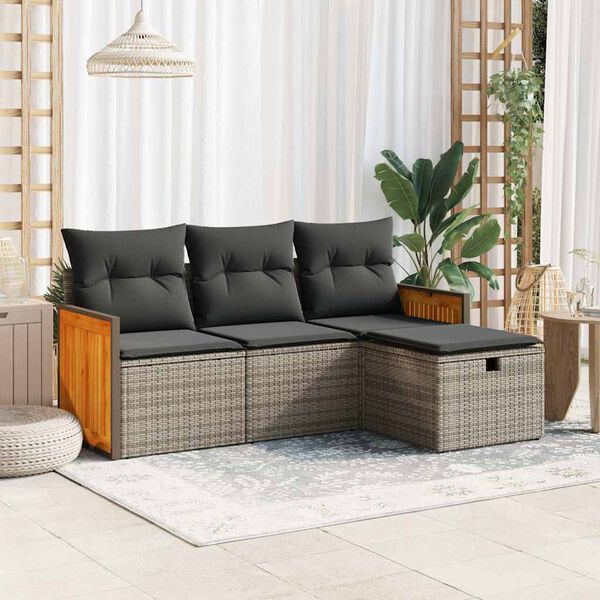 vidaXL Set Divani da Giardino 4 pz con Cuscini in Polyrattan Grigio